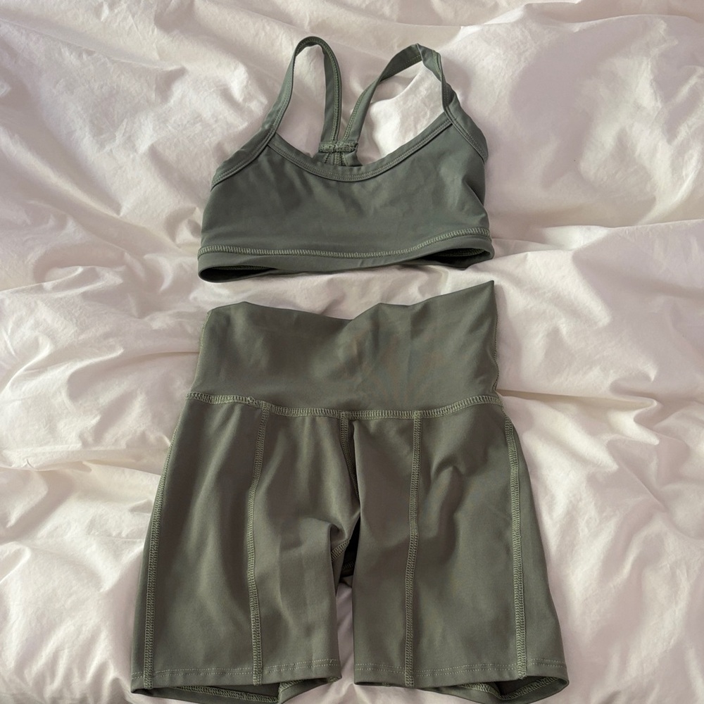 Olive Green Sports Bra and Shorts Set